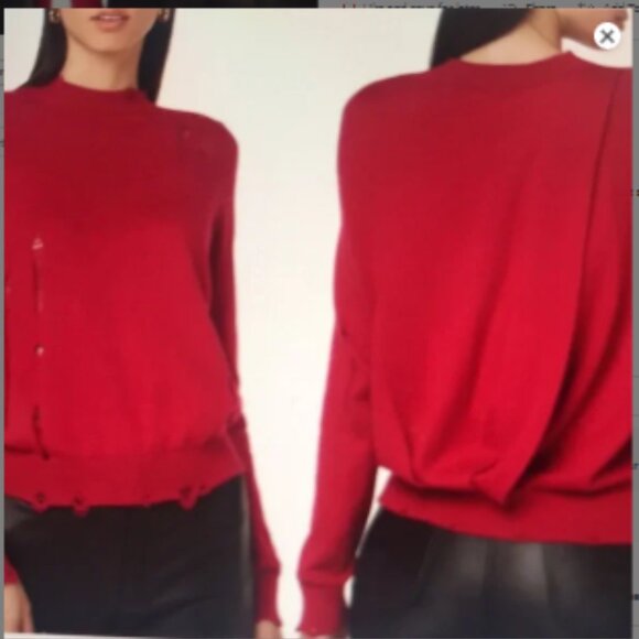 Hudson Sweater Women's Large Blue Distressed Twist Back Cotton-Cashmere Blend LS - Picture 13 of 15